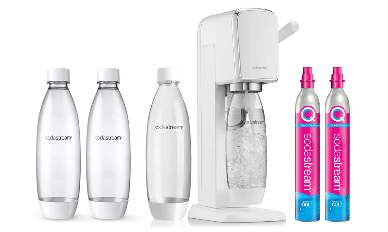 SodaStream ART WHITE + 2x BUTELKA FUSE 1L + Cylinder z gazem CO2
