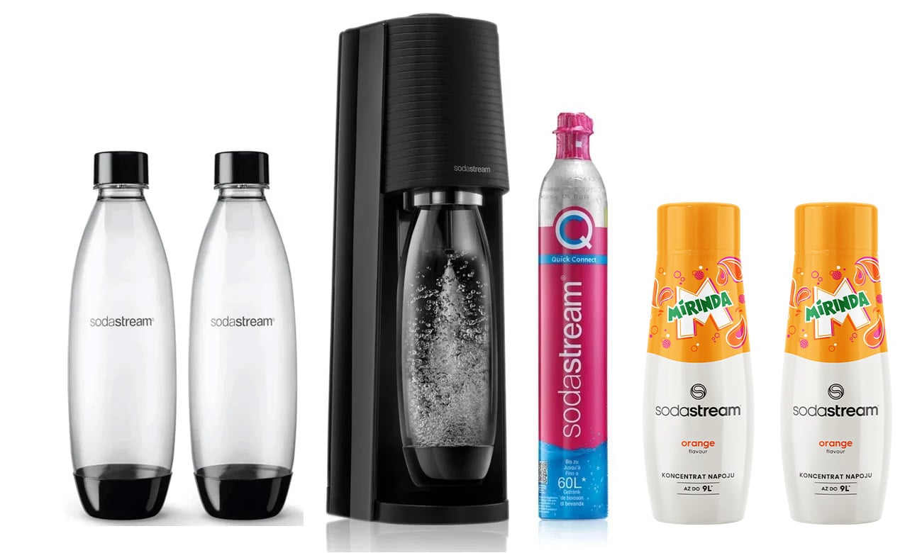 SodaStream TERRA BLACK + 2x BUTELKA FUSE 1L + 2x SYROP MIRINDA