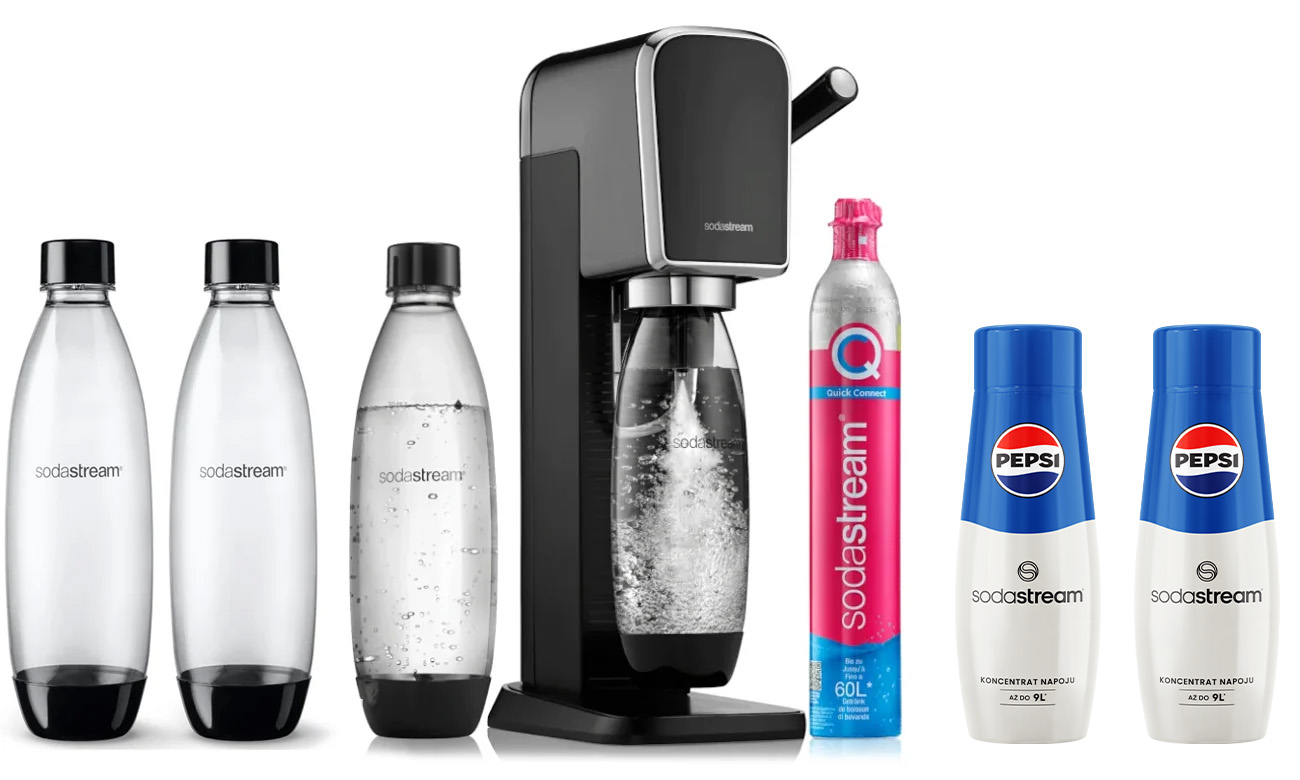 SodaStream ART BLACK + 2x BUTELKA FUSE 1L + 2x SYROP PEPSI