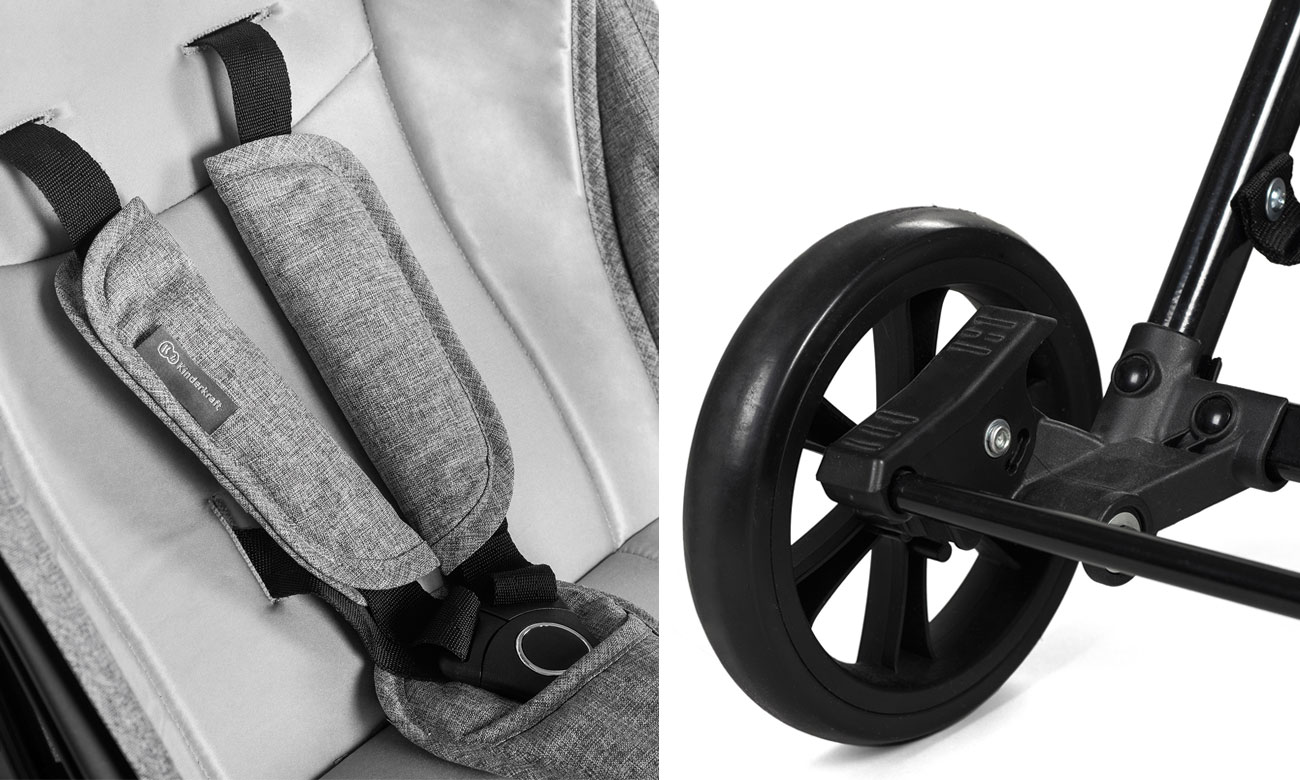 Pasy i hamulce w spacerówce KinderKraft Lite Up Grey