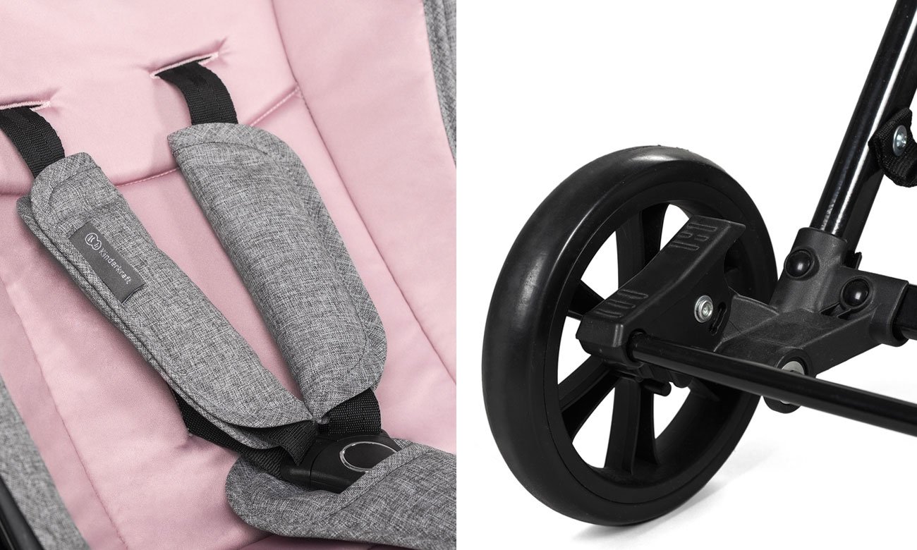 Pasy i hamulce w spacerówce KinderKraft Lite Up Pink