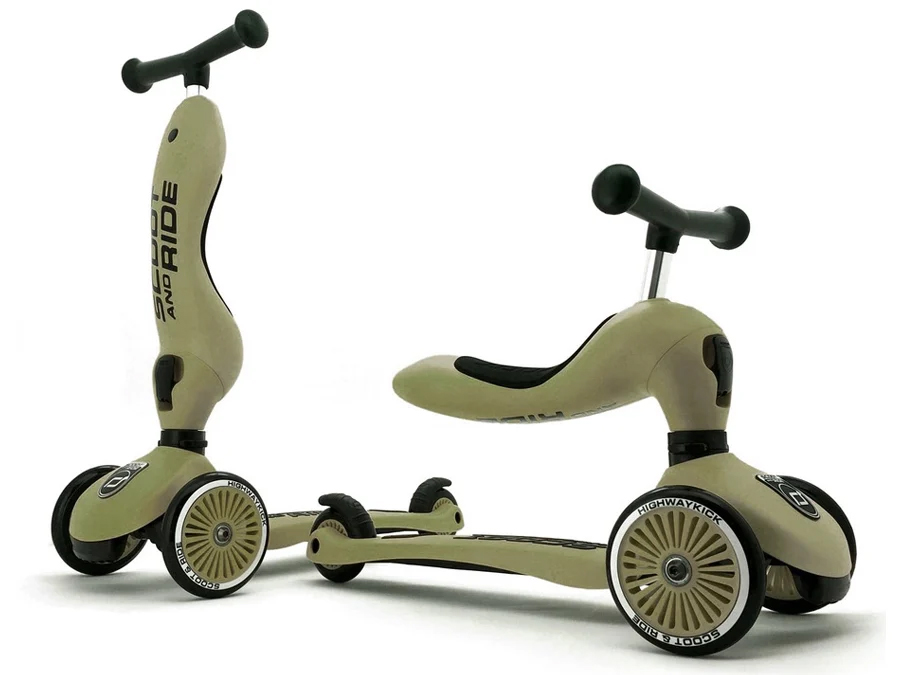 Scoot & Ride Highwaykick 1 Jeździk i hulajnoga 2w1 + kask XXS-S Olive