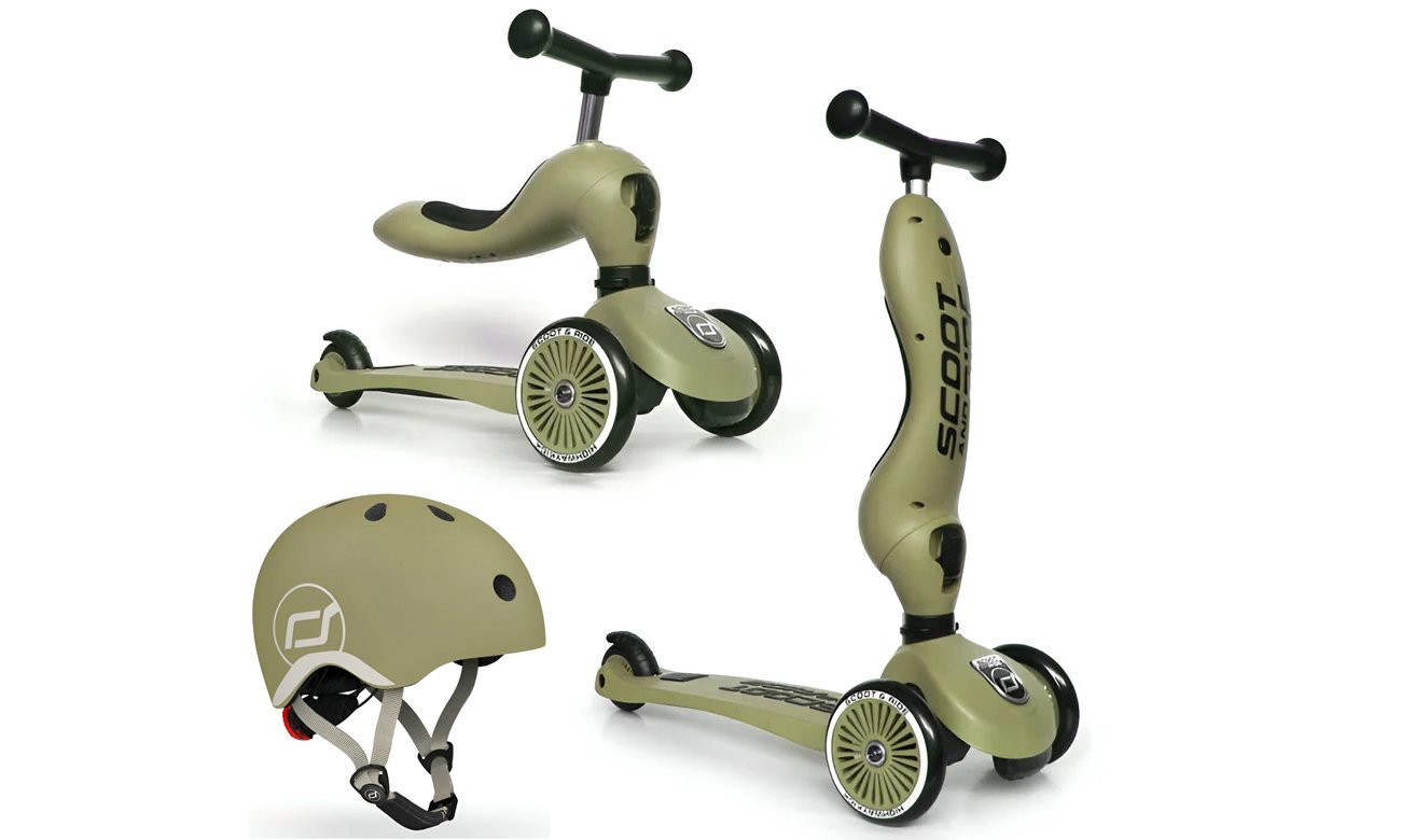 Scoot & Ride Highwaykick 1 Jeździk i hulajnoga 2w1 + kask XXS-S Olive