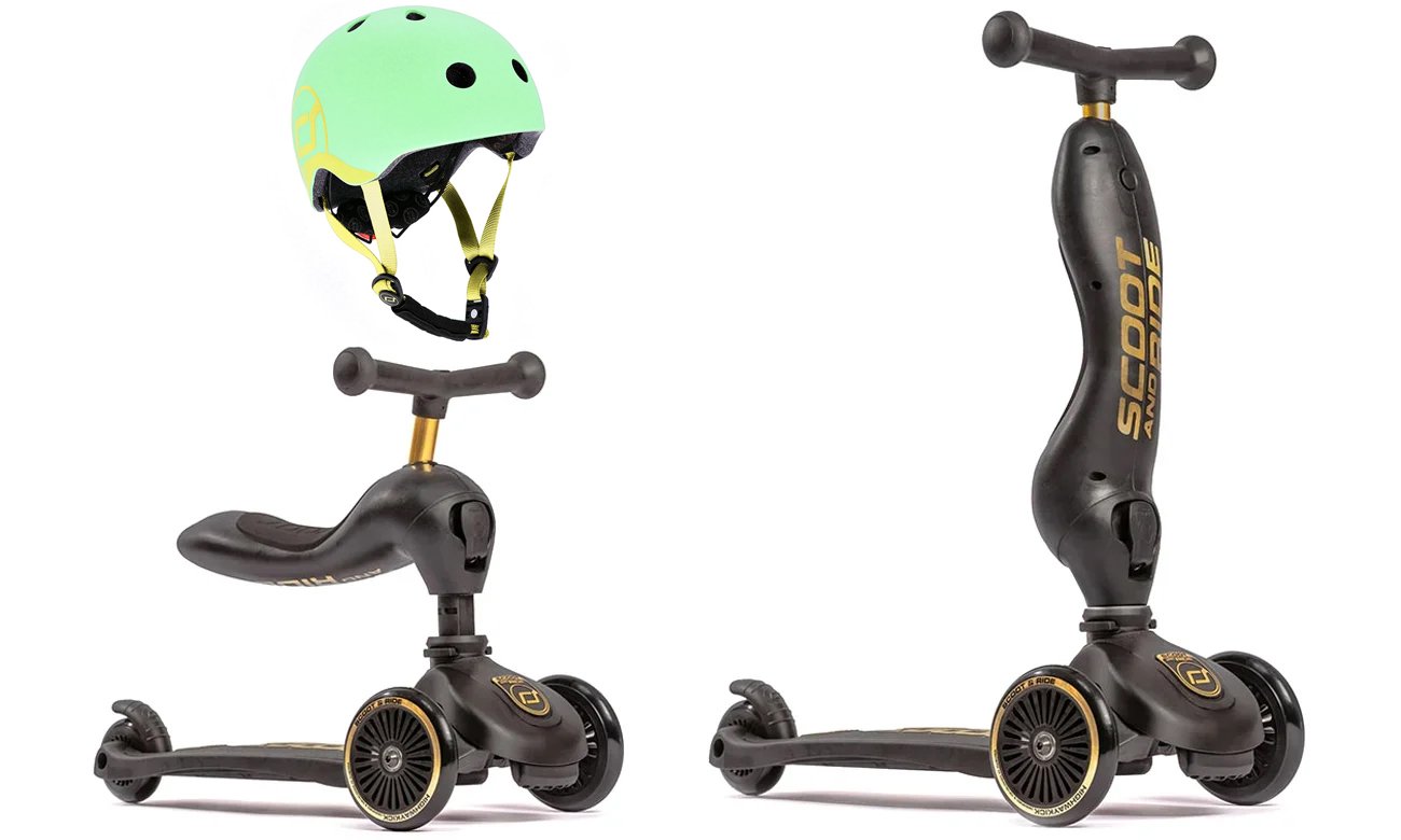 Scoot & Ride Highwaykick 1 Black & Gold LE + kask XXS-S Kiwi