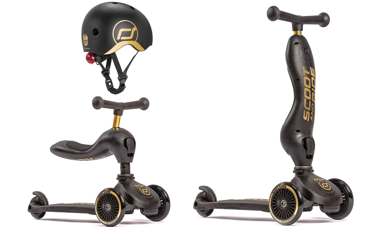 Scoot & Ride Highwaykick 1 Jeździk i hulajnoga +kask S-M Black&Gold LE