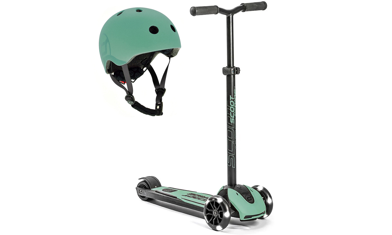 Scoot & Ride Highwaykick 5 LED + Kask Ochronny S-M Forest