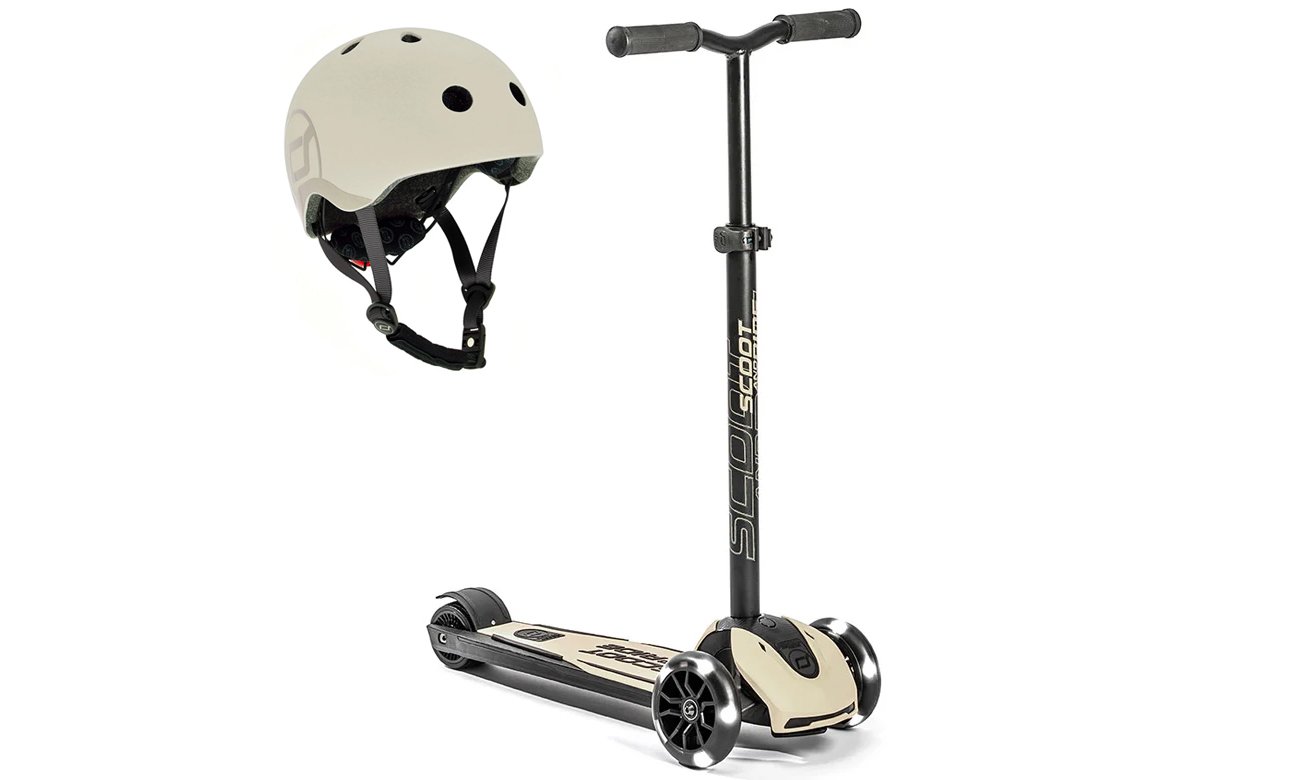 Scoot & Ride Highwaykick 5 LED + Kask Ochronny S-M Ash