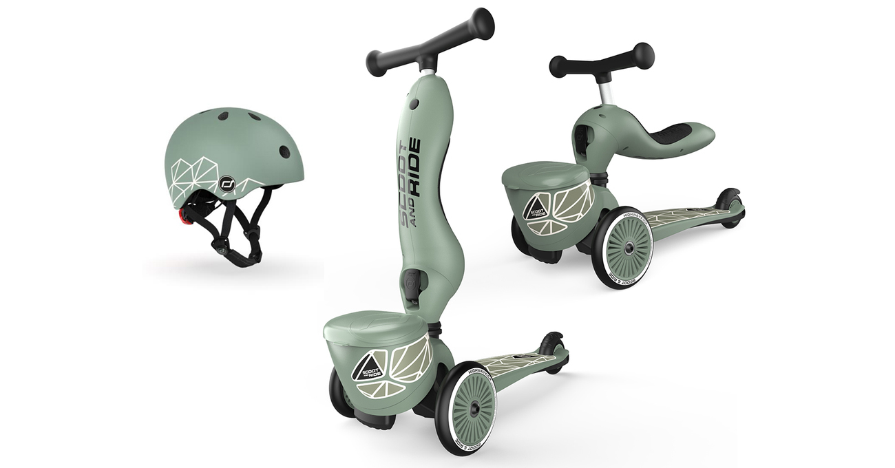 Scoot & RideHighwaykick 1 Lifestyle 2w1 + kask XXS-S Green Lines