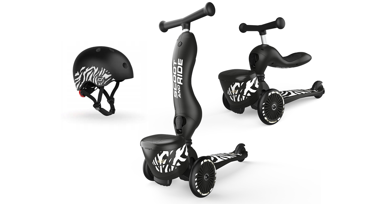 Scoot & RideHighwaykick 1 Lifestyle 2w1 + kask XXS-S Zebra