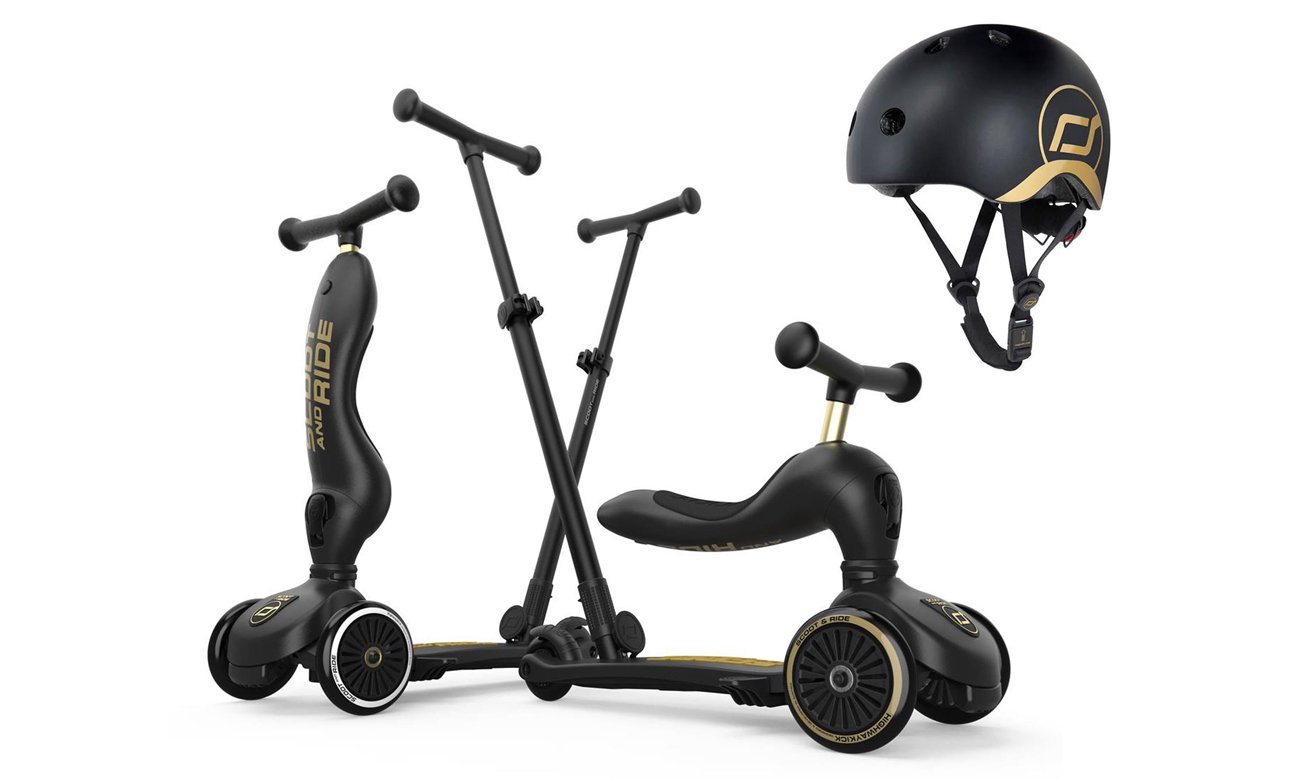 Scoot & Ride Highwaykick 1 Push and Go 2w1 z rączką +kask XXS-S Black