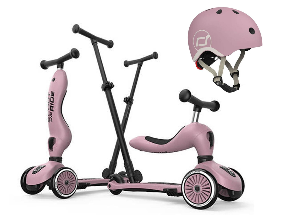 Scoot & Ride Highwaykick 1 Push and Go 2w1 z rączką +kask XXS-S Wildberry
