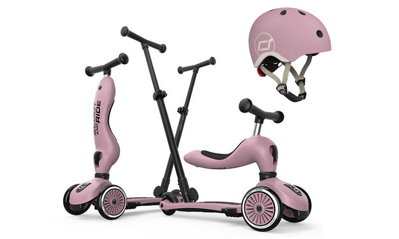 Scoot & Ride Highwaykick 1 Push and Go 2w1 z rączką +kask XXS-S Wildberry
