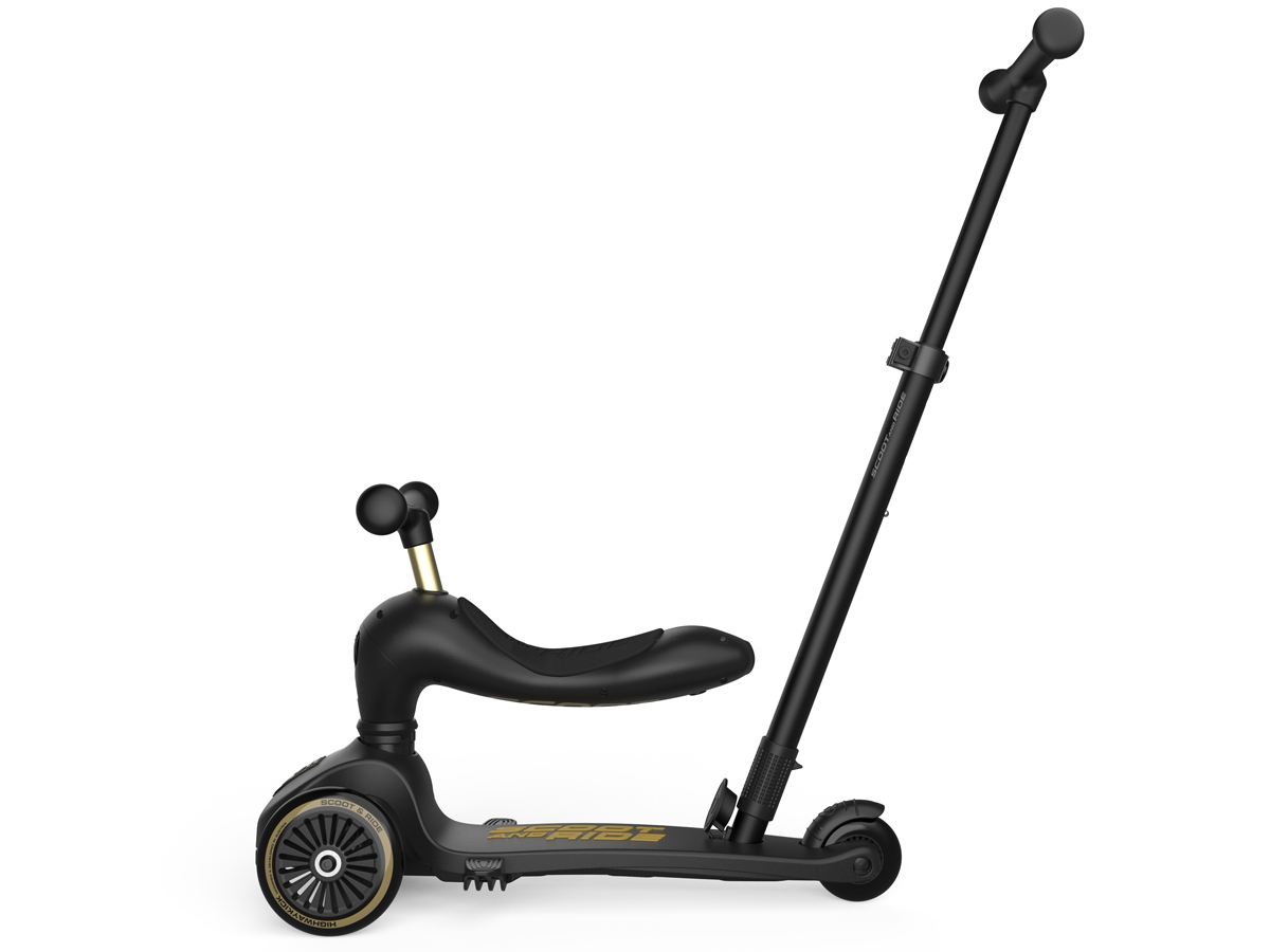 Scoot & Ride Highwaykick 1 Push and Go 2w1 z rączką + kask S-M Black&Gold