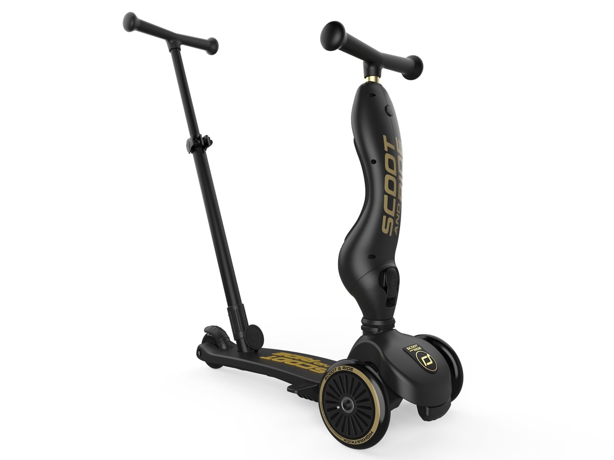Scoot & Ride Highwaykick 1 Push and Go 2w1 z rączką + kask S-M Black&Gold