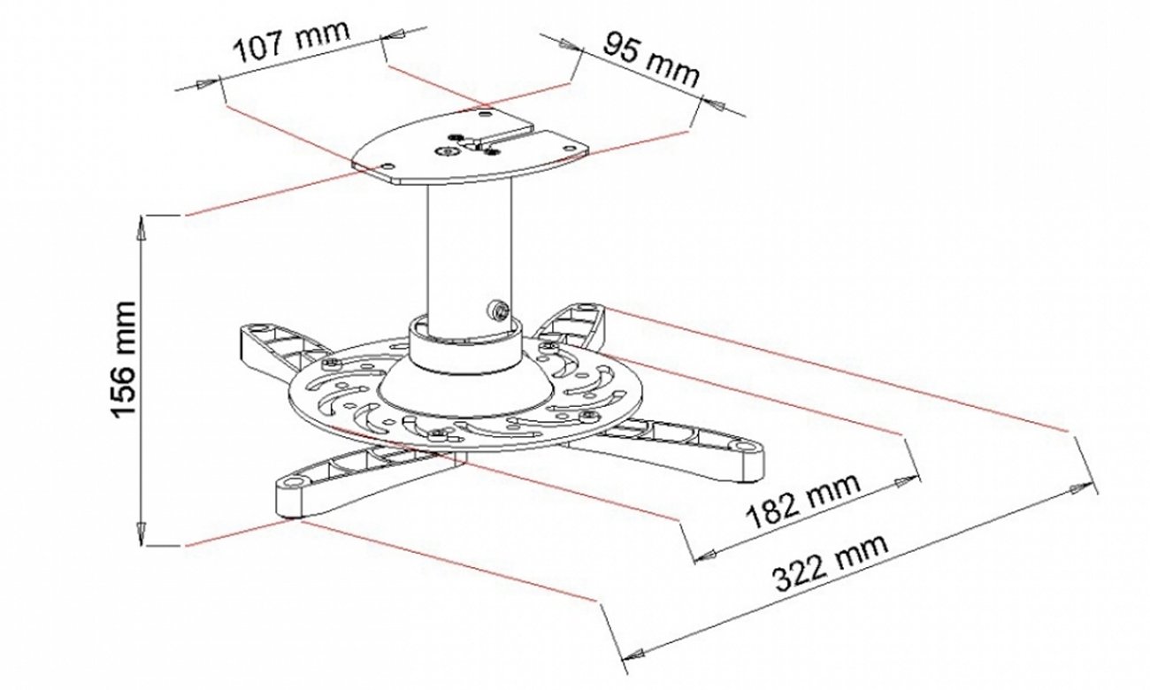 Deckenhalterung für Projektoren ART P-101B 16 cm schwarz