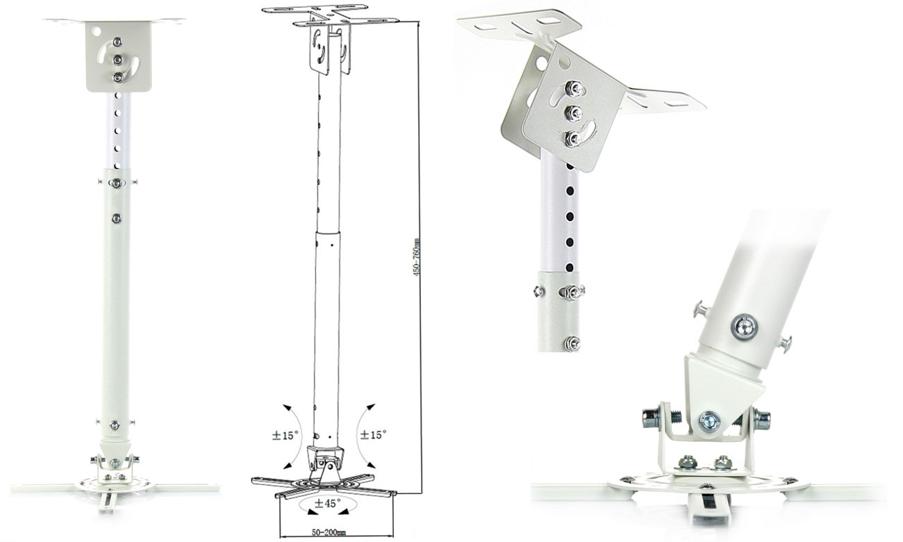 Deckenhalterung für Projektoren P-107W 47-76 cm weiß