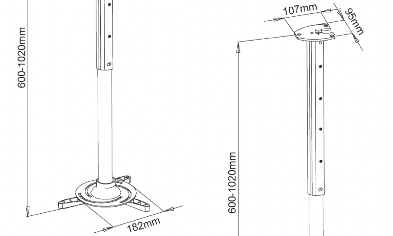 Deckenhalterung für Projektoren ART P-105S 60-102 cm silber