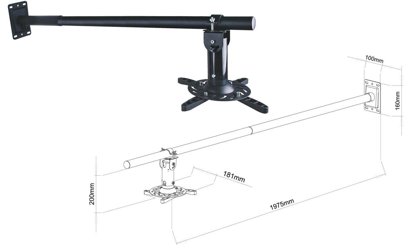 Wandhalterung für Projektoren P-106B 100-200cm schwarz