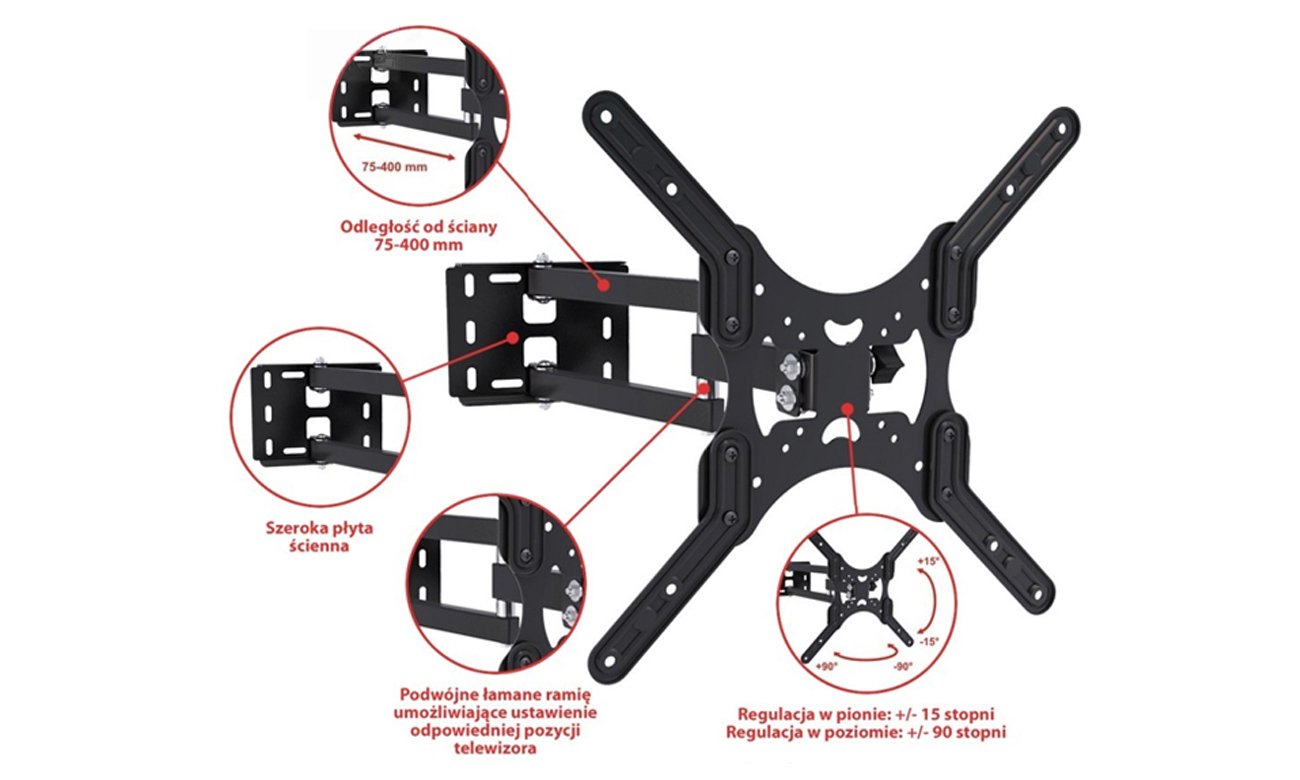 Uchwyt do TV ART AR-74 19 cali - 50 cali do max 35 kg regulacja pion i poziom standard VESA