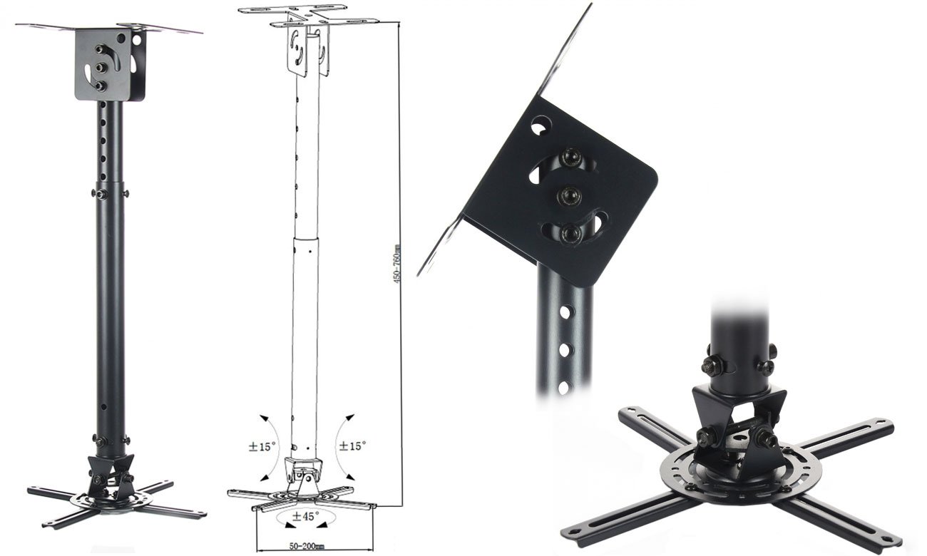 Deckenhalterung für Projektoren P-107B 47-76 cm schwarz