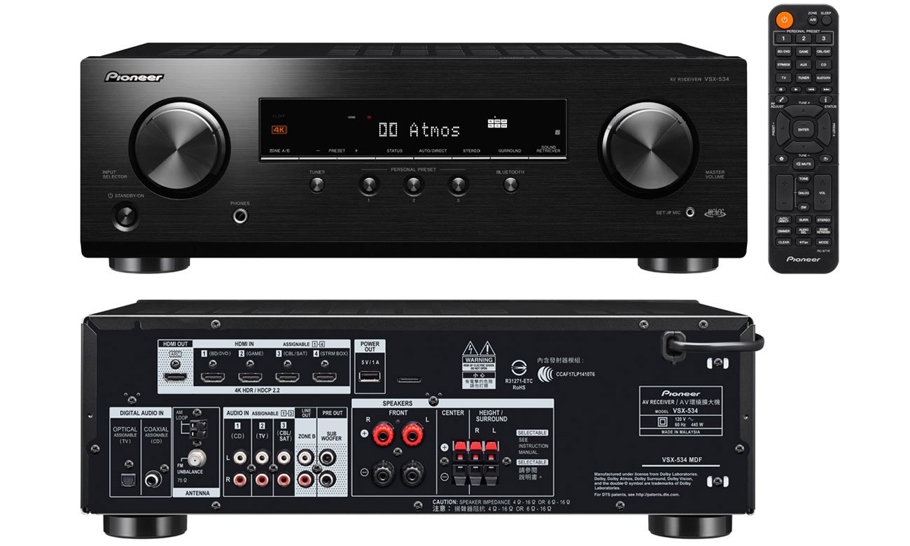 7.2-kanałowy amplituner Pioneer VSX-534 Czarny