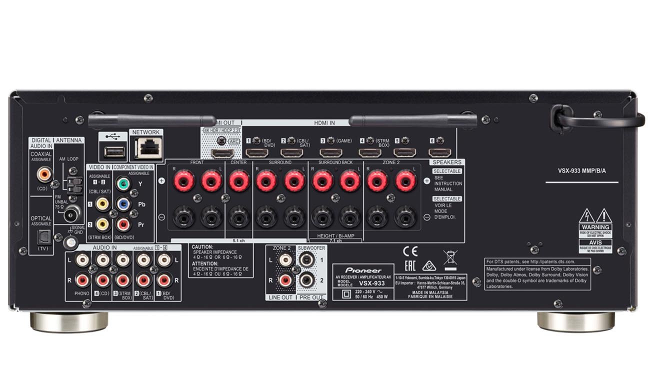 Potężny, 7-kanałowy wzmacniacz w amplitunerze Pioneer VSX-933 Black
