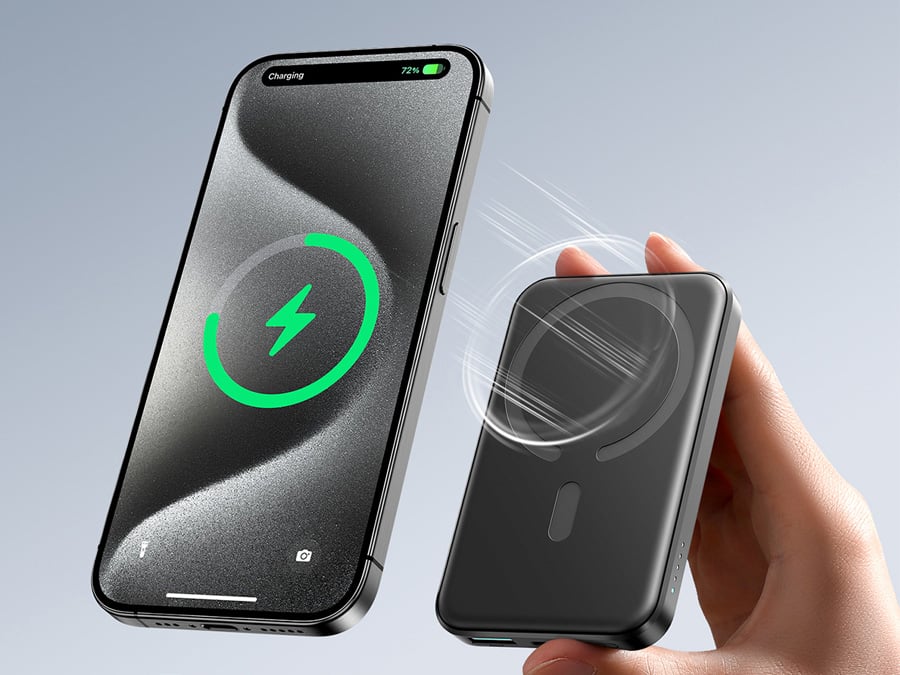 Powerbank Joyroom JR-W020 Mini 5000mAh USB-A USB-C indukcyjny 20W - czarny + kabel USB-C / USB-C