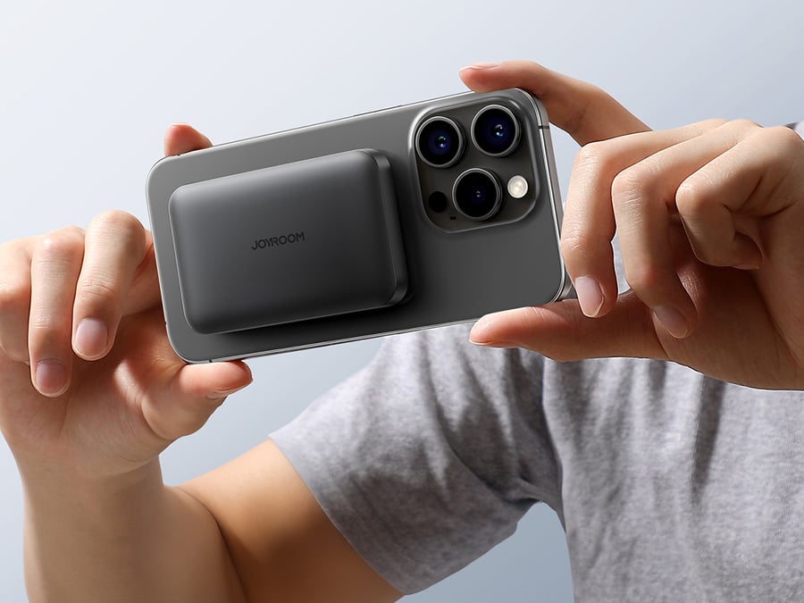 Powerbank Joyroom JR-W020 Mini 5000mAh USB-A USB-C indukcyjny 20W - czarny + kabel USB-C / USB-C