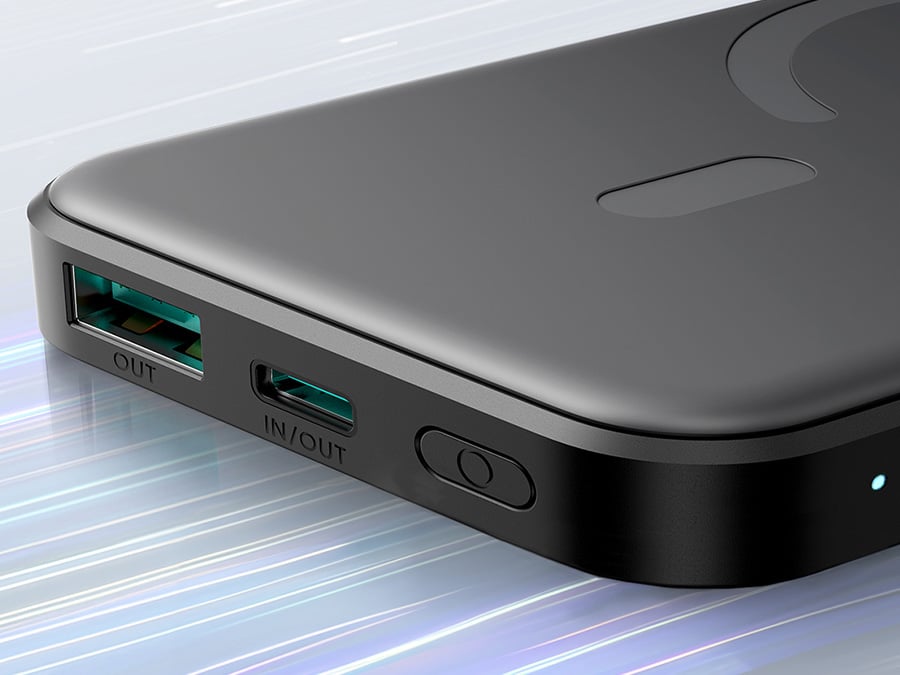 Powerbank Joyroom JR-W020 Mini 5000mAh USB-A USB-C indukcyjny 20W - czarny + kabel USB-C / USB-C