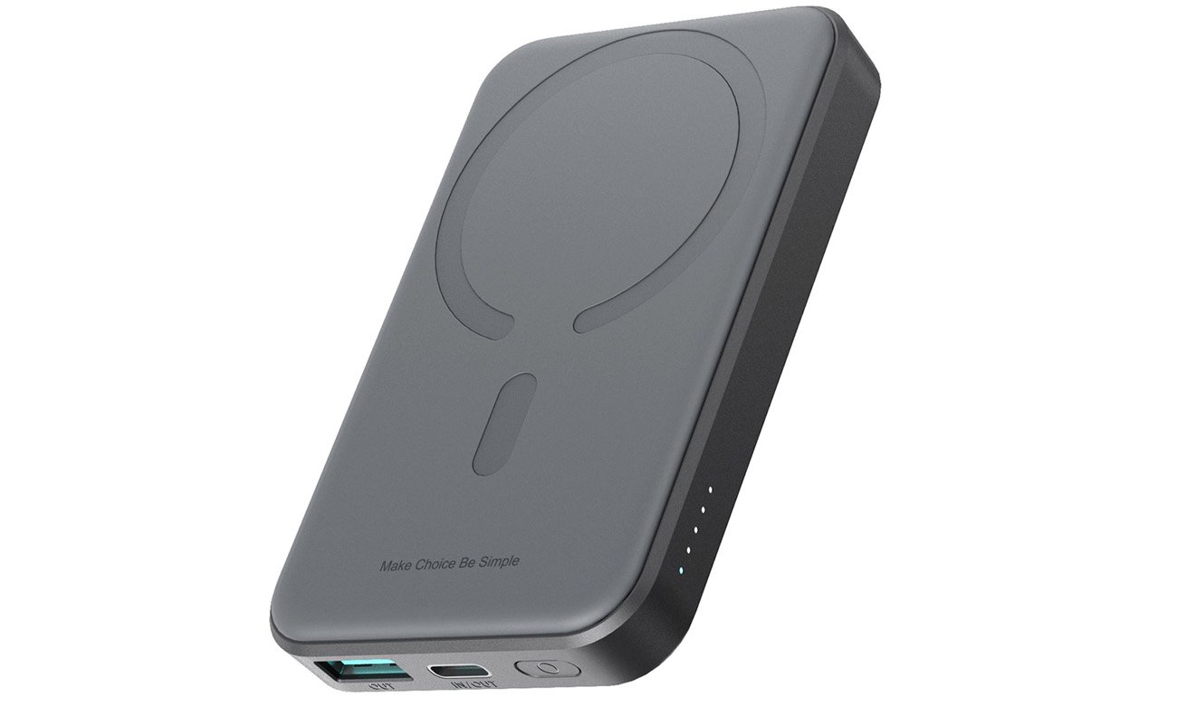 Powerbank Joyroom JR-W020 Mini 5000mAh USB-A USB-C indukcyjny 20W - czarny + kabel USB-C / USB-C
