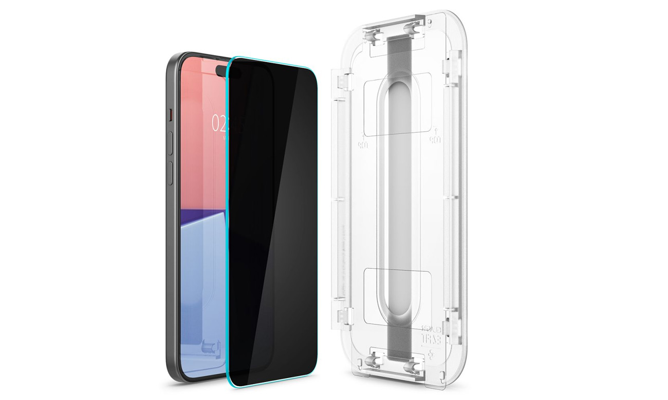 Gehärtetes Glas Spigen Glas.tr 'ez fit' 2er-Pack für iPhone 15 Plus Privacy