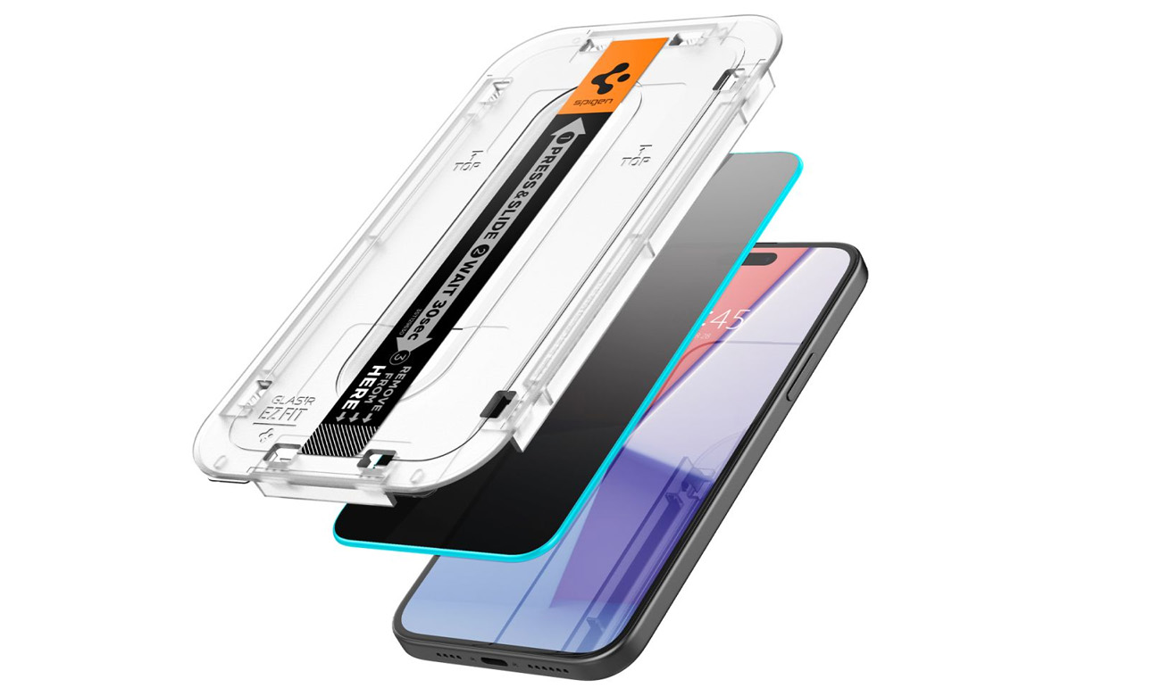 Gehärtetes Glas Spigen Glas.tr 'ez fit' 2er-Pack für iPhone 15 Plus Privacy