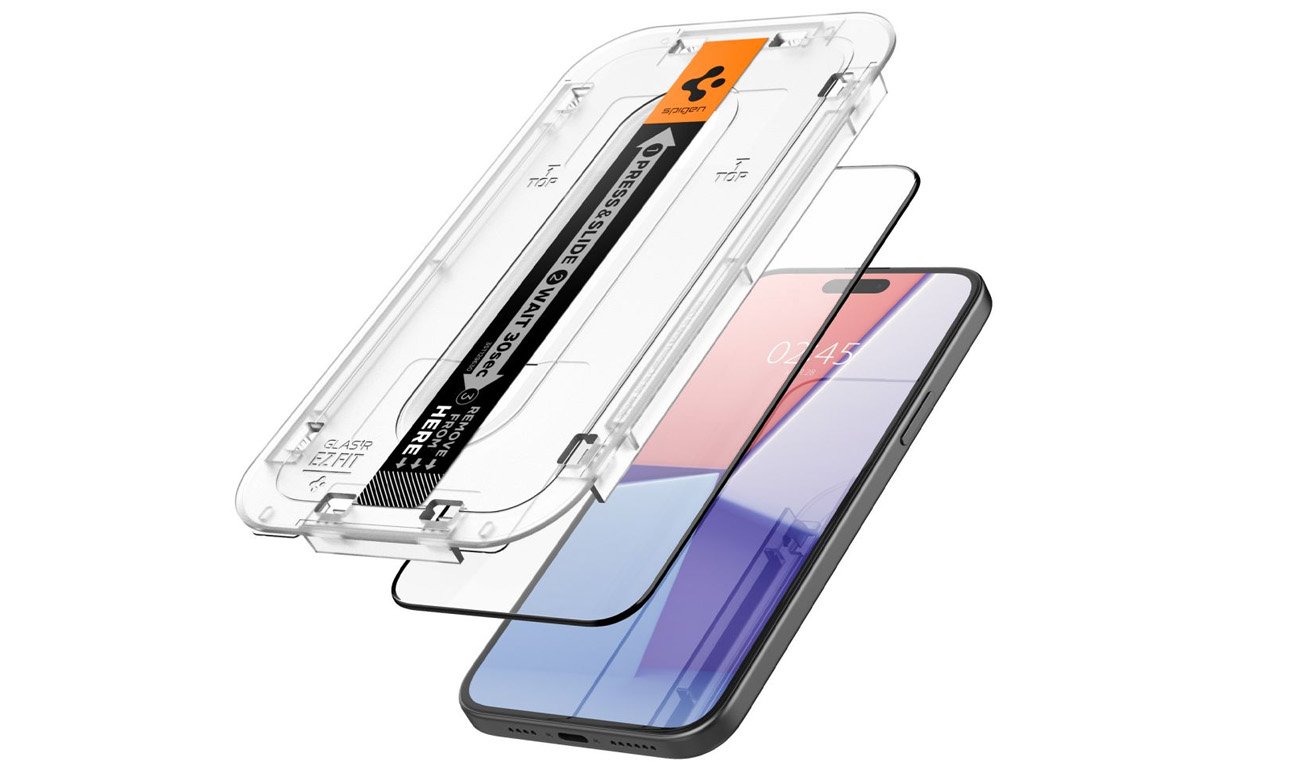 Gehärtetes Glas Spigen Glas.tr 'ez fit' 2-Pack für iPhone 15 Pro schwarz