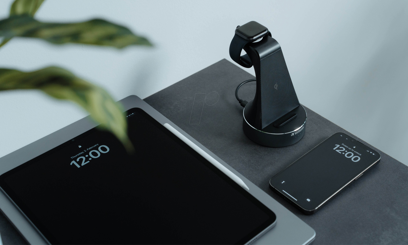 Verbatim Aluminiowa podstawka ładująca 2w1 WCS-01 Qi MFi Apple Watch