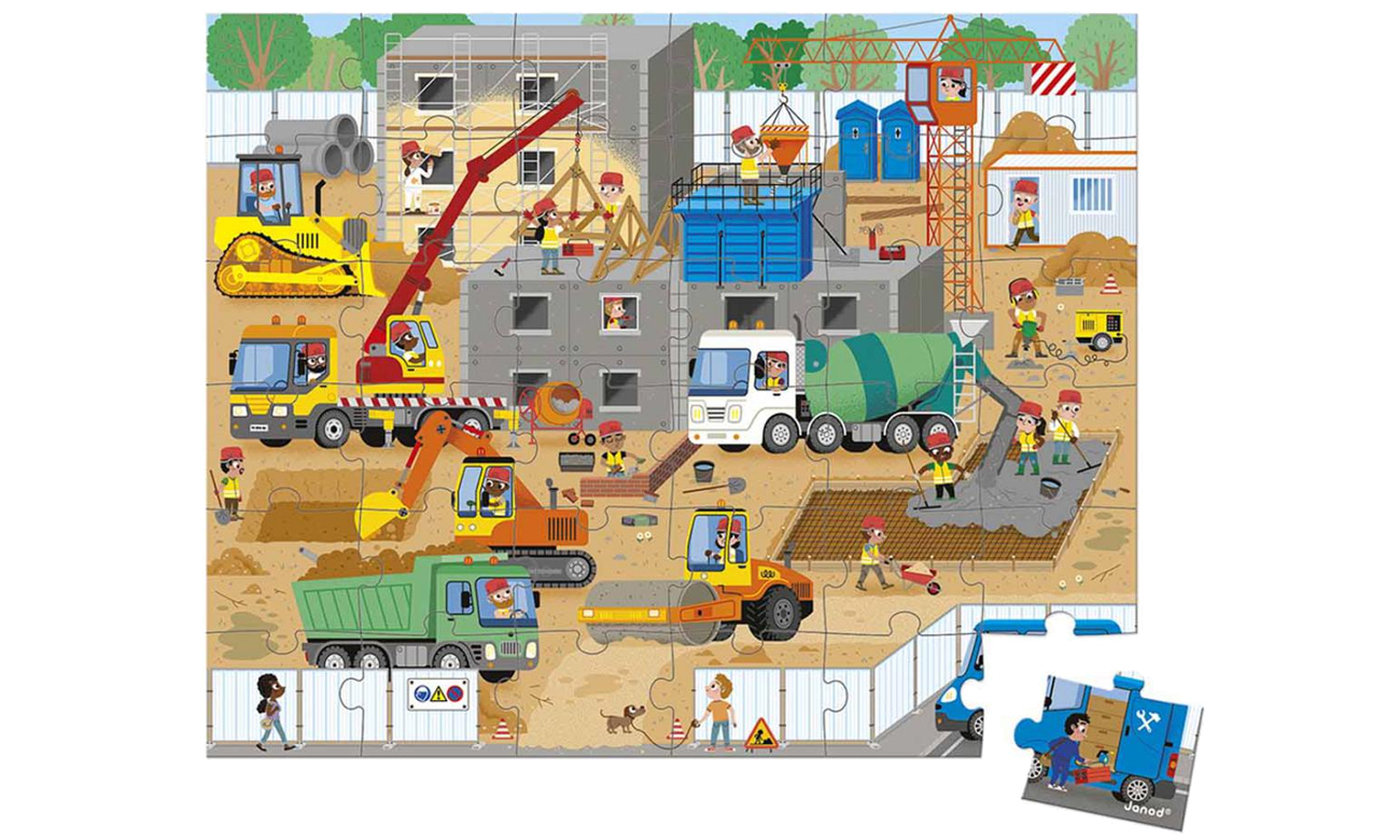 Puzzle w walizce Janod Plac budowy 36 elementów 4+ J02604