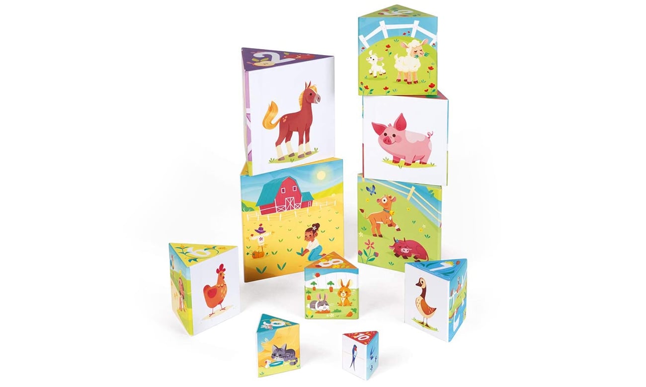 Piramida wieża 10 trójkątnych kostek Farma Janod J02651