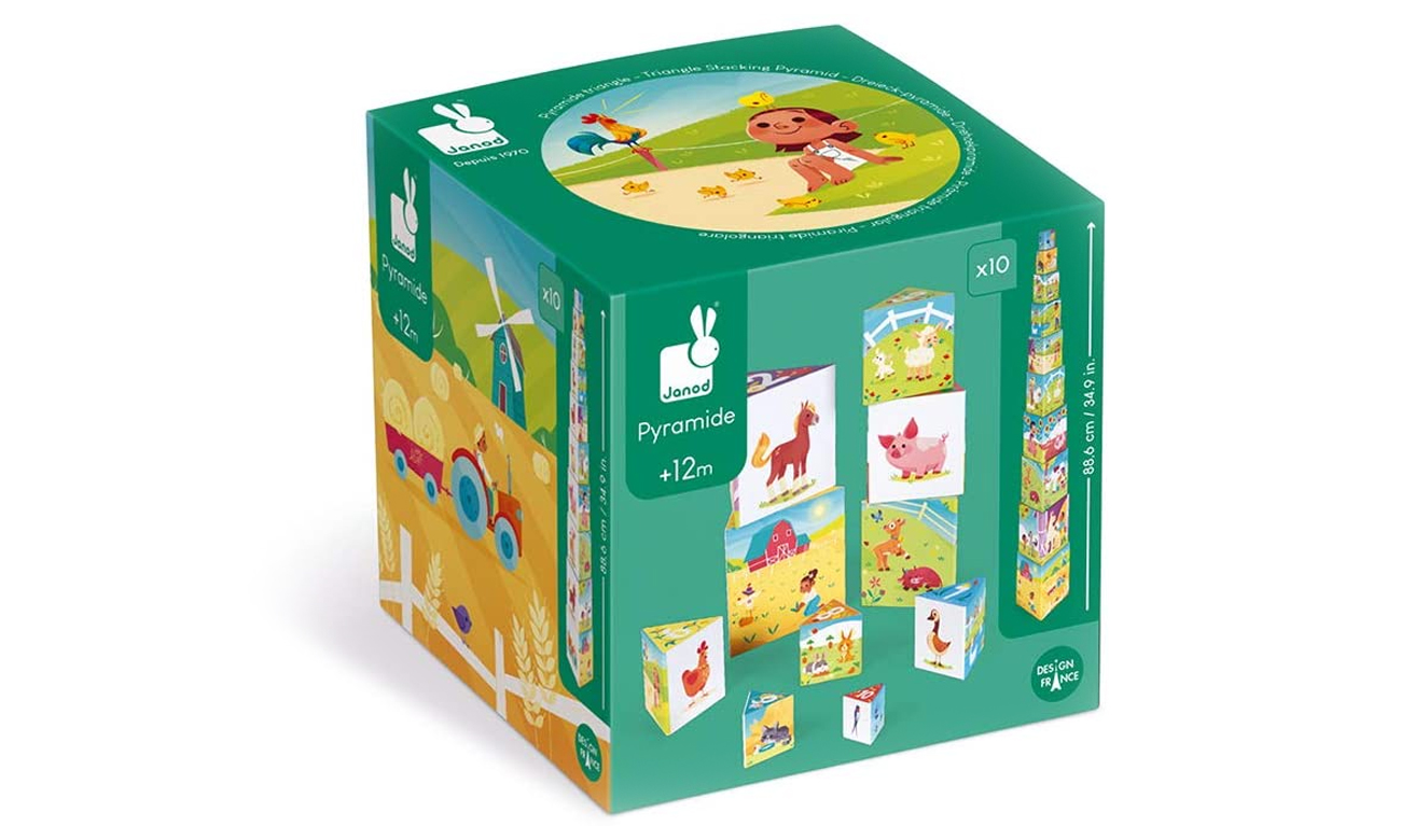 Piramida wieża 10 trójkątnych kostek Farma Janod J02651