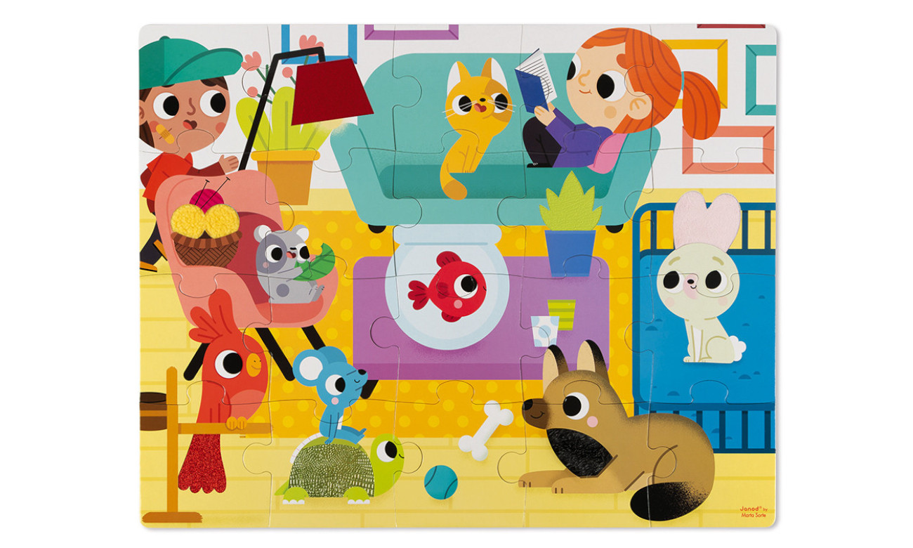 Puzzle sensoryczne 20 elementów Domowe zwierzęta Janod J02686