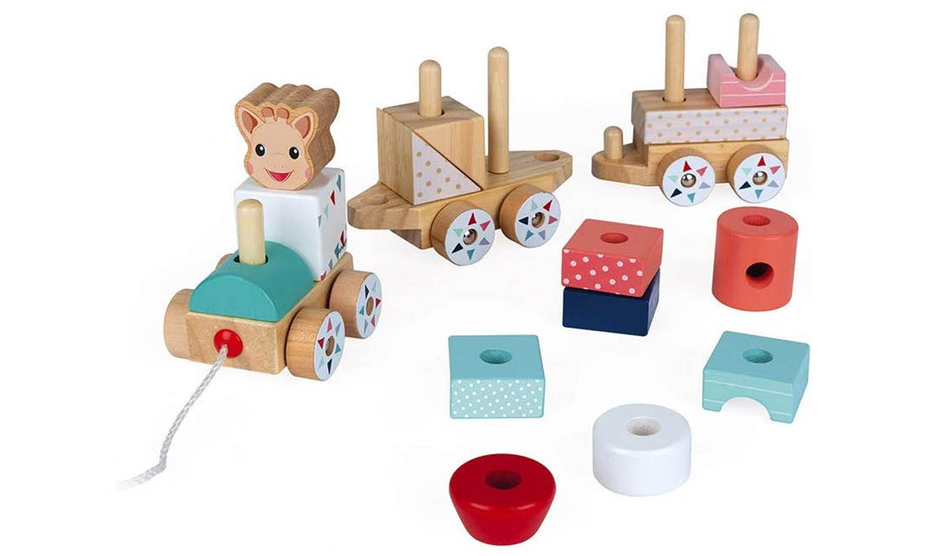 Janod Pociąg z klockami do ciągnięcia Żyrafka Sophie J09506