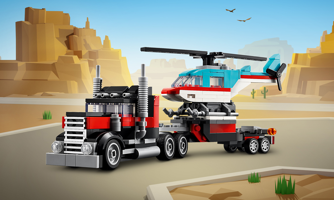 LEGO Creator Tieflader-Lkw mit Hubschrauber