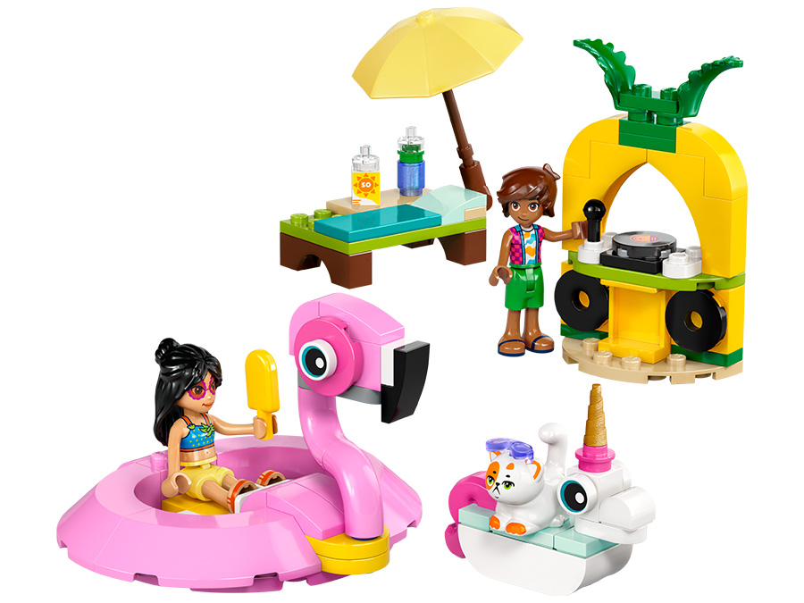 LEGO Friends Impreza na basenie z jednorożcem i flamingiem 42658 zawartość zestawu