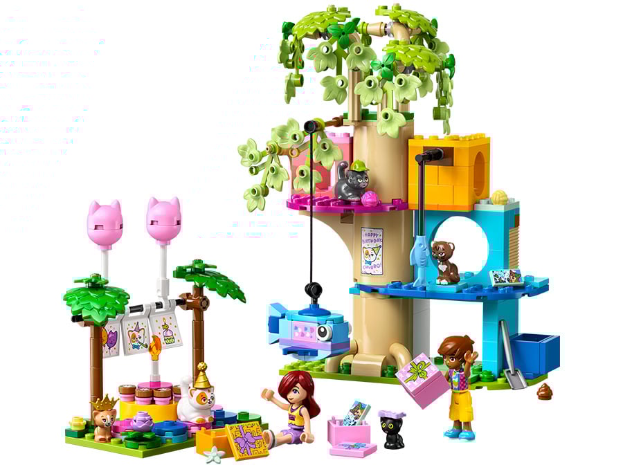 LEGO Friends Kocie przyjęcie urodzinowe i domek na drzewie 42666 zawartość zestawu
