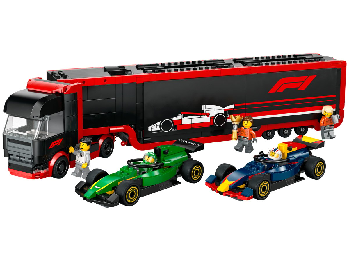 LEGO City 60445 Rennwagen-Truck mit RB20 und AMR24 F1 