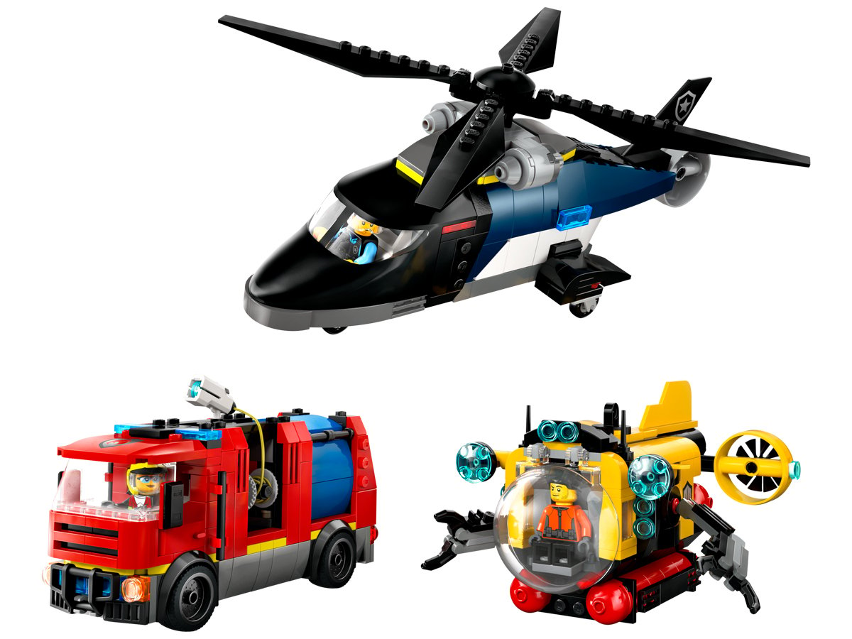 LEGO City 60462 Kombinationsset mit Hubschrauber, Löschauto und U-Boot