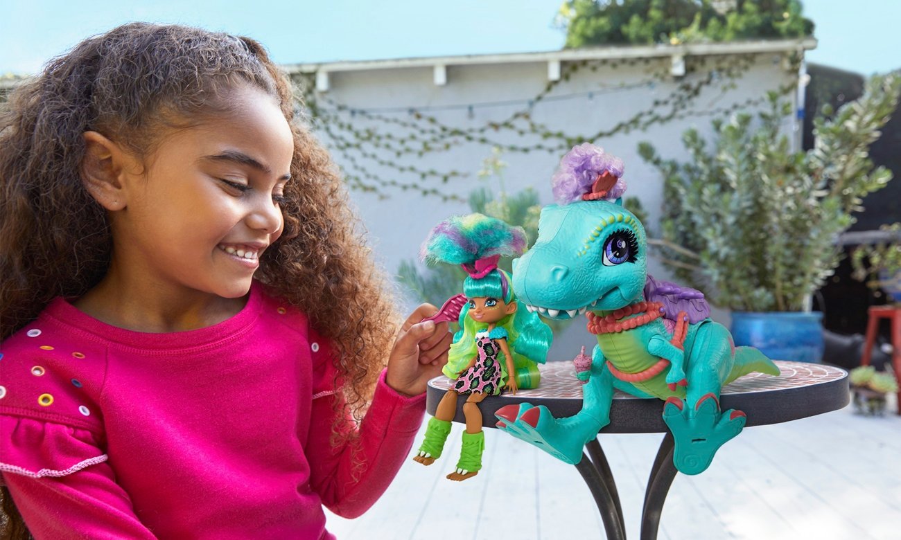 Mattel Cave Club Lalka Rockelle + Tyrasaurus Zestaw