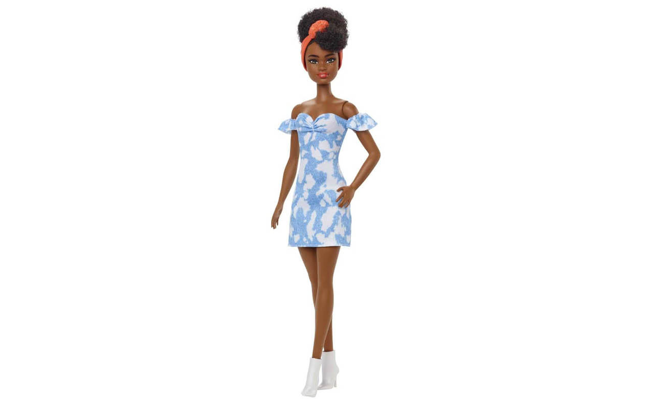 Mattel Barbie Fashionistas Lalka dżinsowa sukienka tie dye HBV17