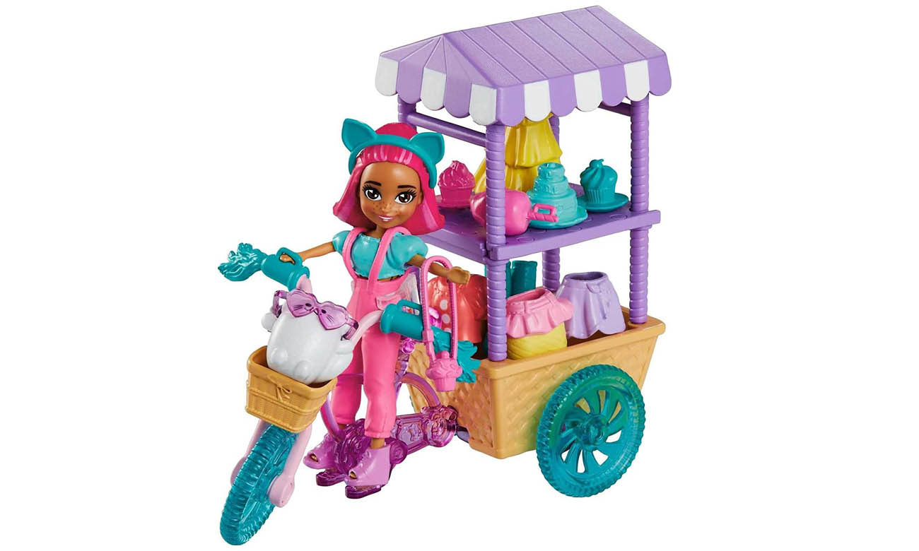 zestaw polly pocket z laleczką i figurką kotka