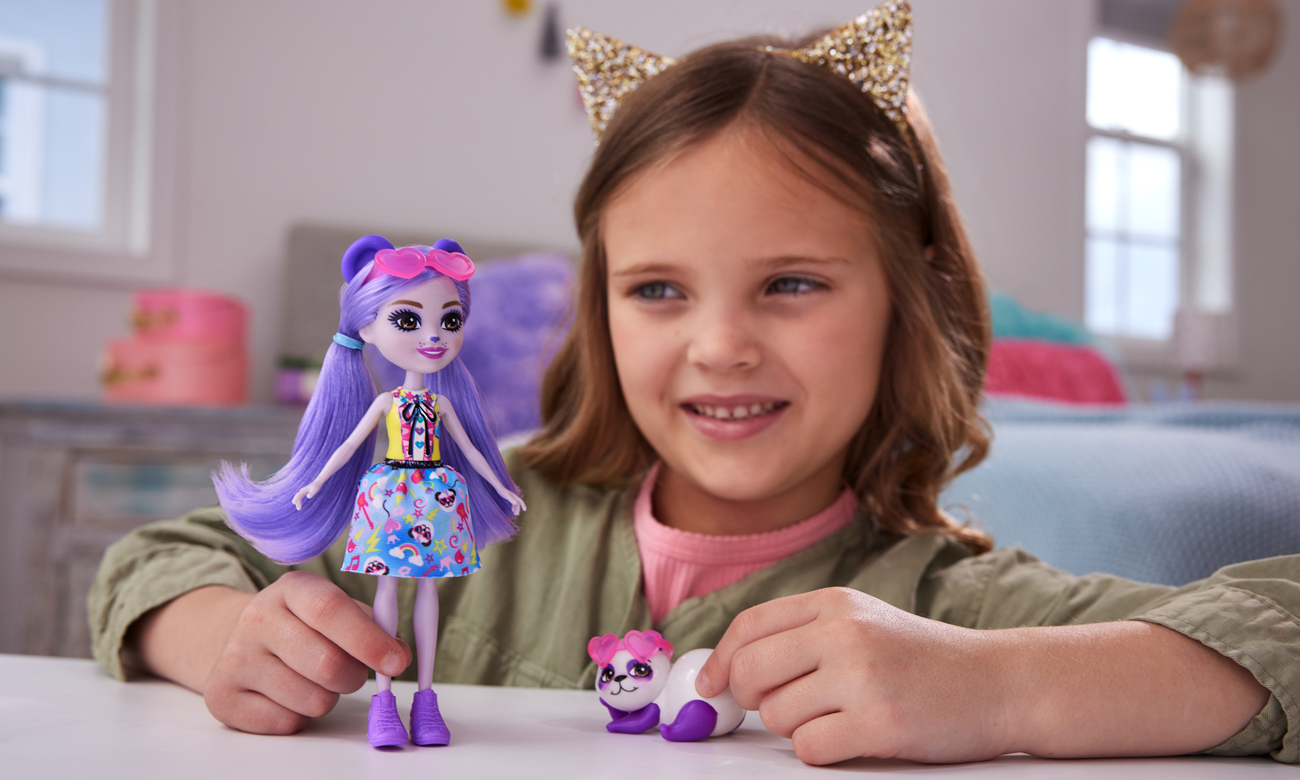 Mattel Enchantimals Lalka Fioletowa panda + figurka