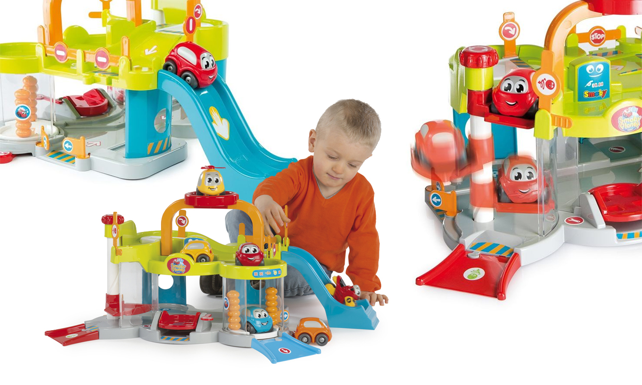smoby planet vroom piętrowy garaż winda myjnia tor