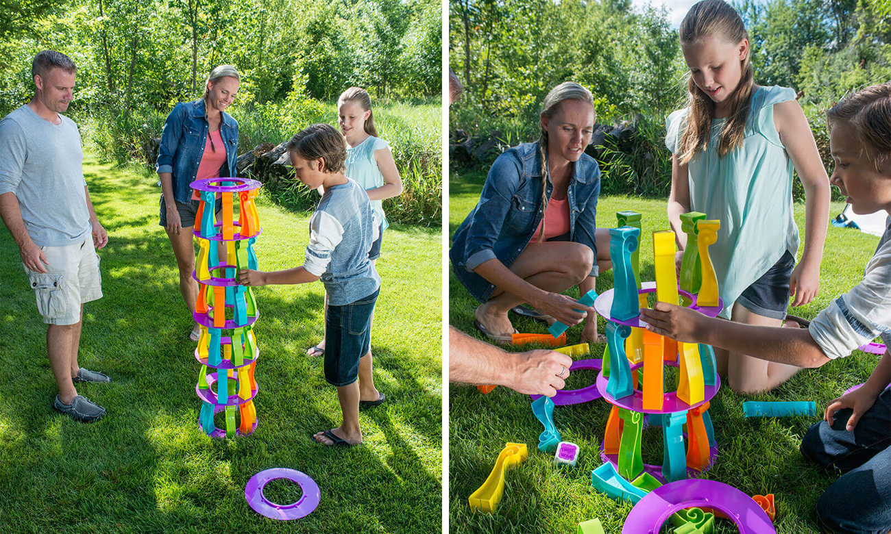 Aquamarine Games – La Torre Plus 3 Giochi In 1: Torre Instabile, Domino Frutta E Memoria – Gioco In Legno FSC 100%